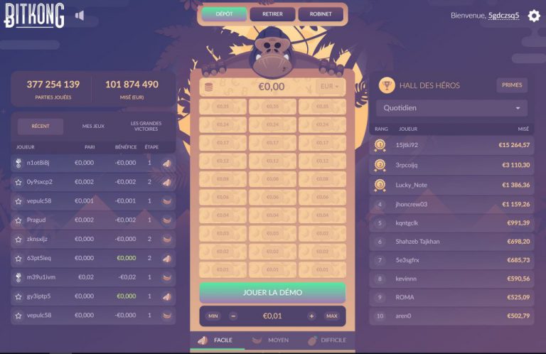 BitKong.com, le jeu de casino à succès pour BitCoin